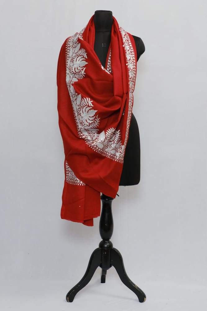 Maroon Colour Semi Pashmina Shawl Enriched With Ethnic