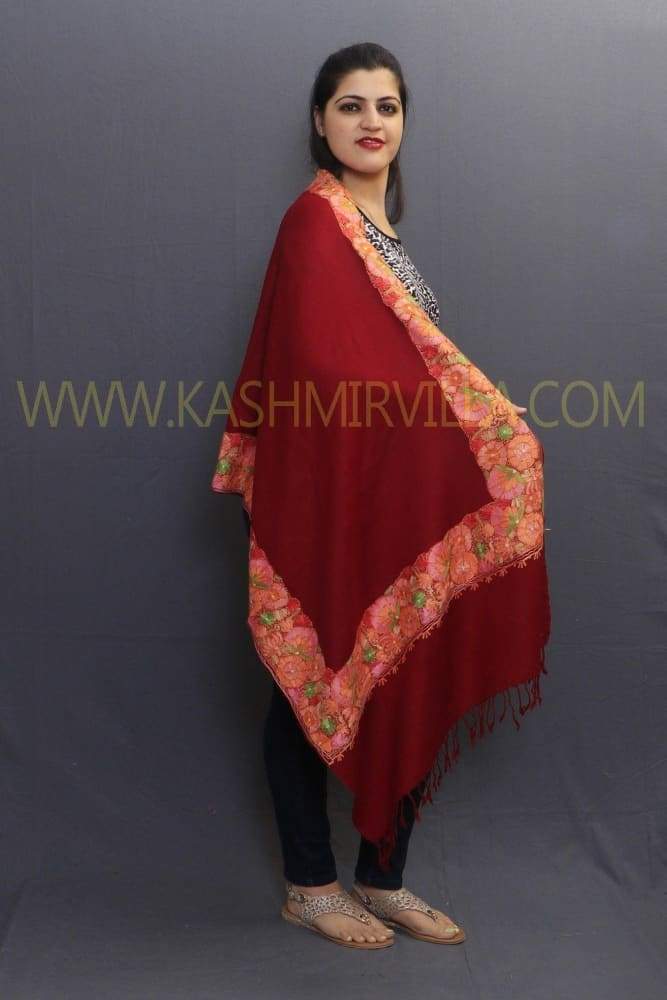 Maroon Colour Sozni Work Kashmiri Handwoven Stole