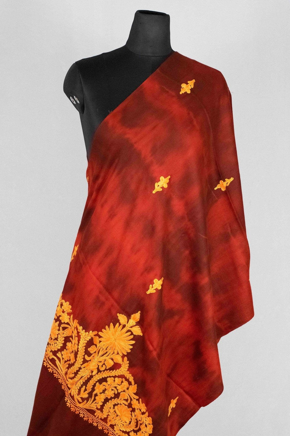 Maroon Colour Tye Dye Stole With kashmiri Embroidery