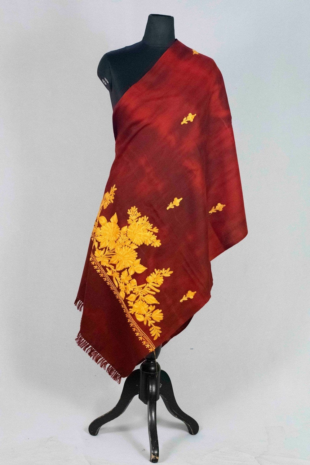 Maroon Colour Tye Dye Stole With kashmiri Embroidery