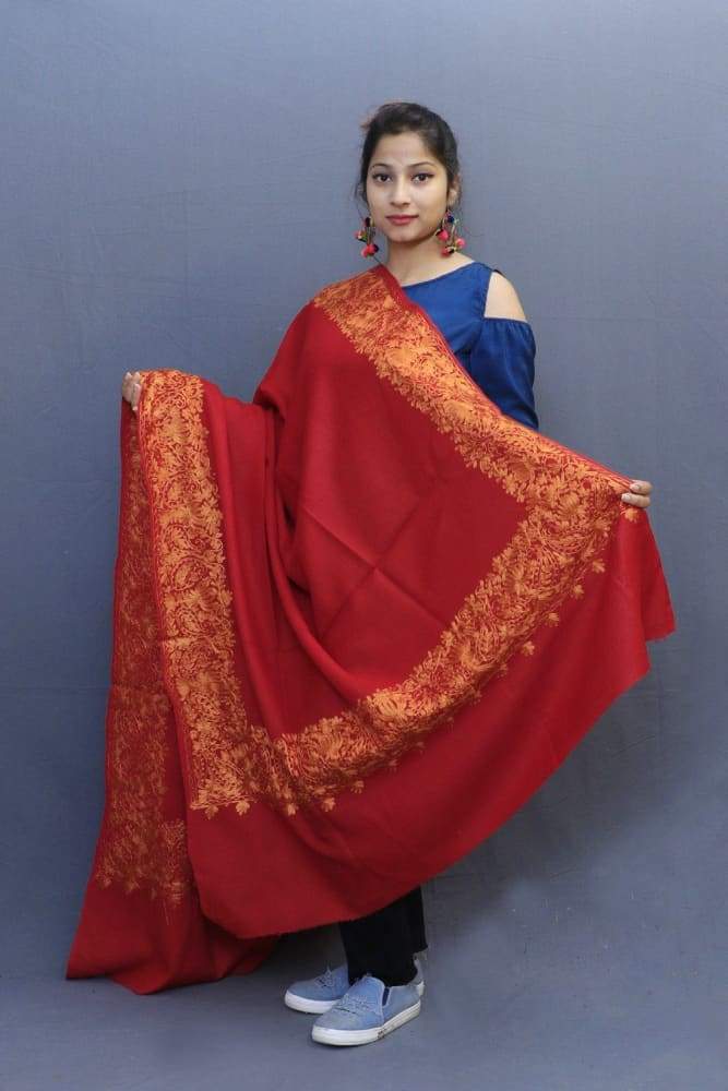 Maroon Colour Wrap With Golden Aari Embroidery Looks