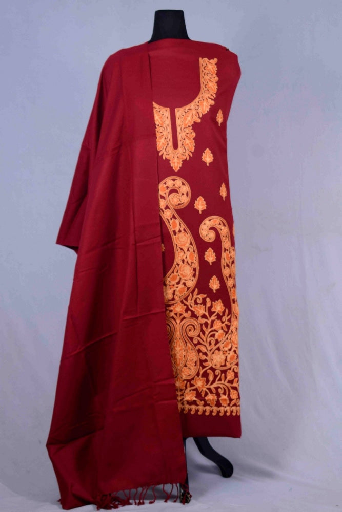 Maroon Kashmiri Aari Work Embroidered Suit Enriched