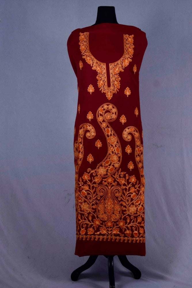 Maroon Kashmiri Aari Work Embroidered Suit Enriched