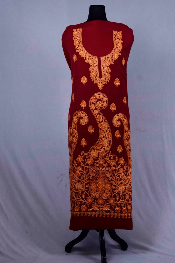 Maroon Kashmiri Aari Work Embroidered Suit Enriched