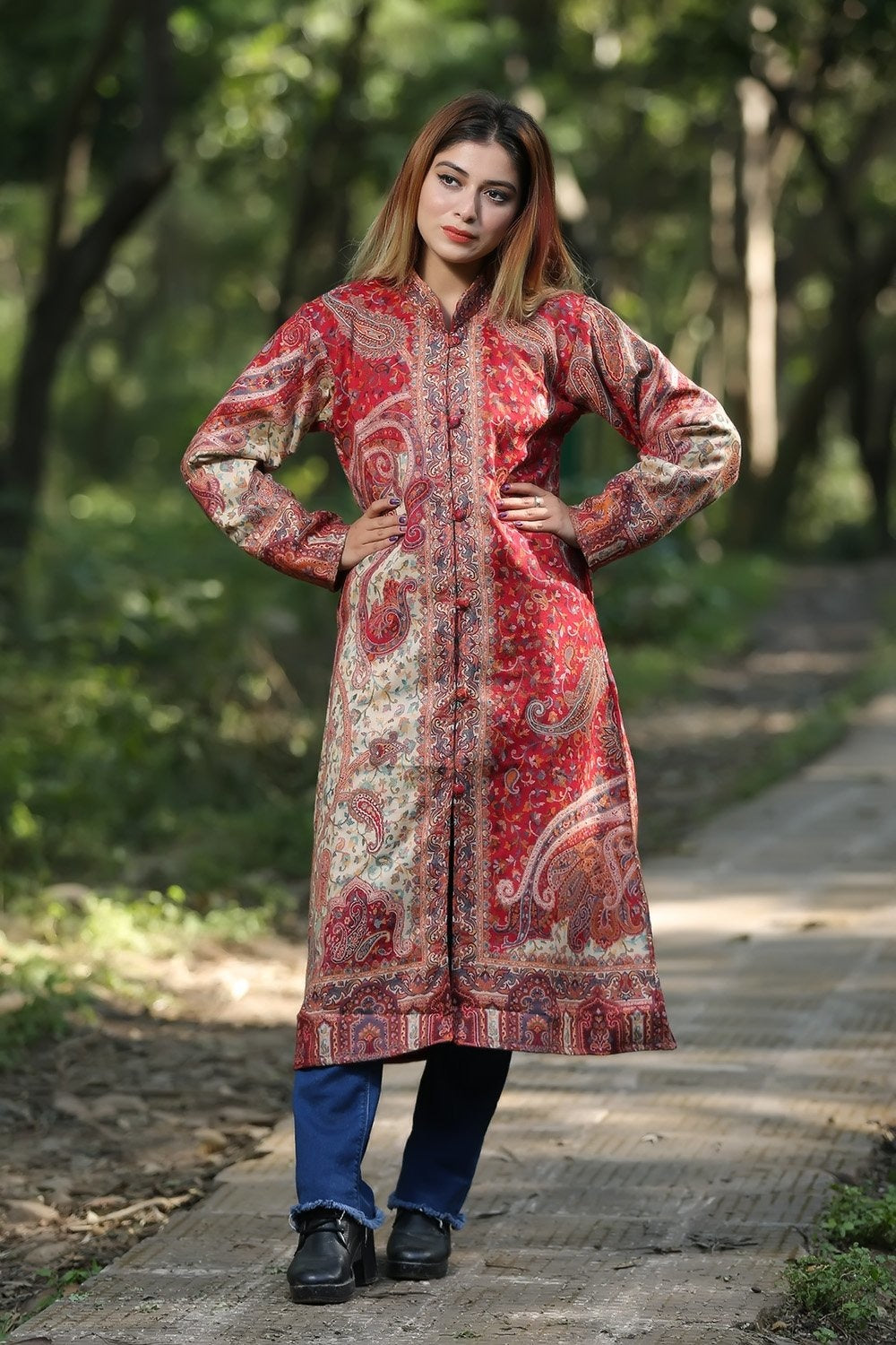 Maroon Multi Colour Kani Jacket Along With New Designer