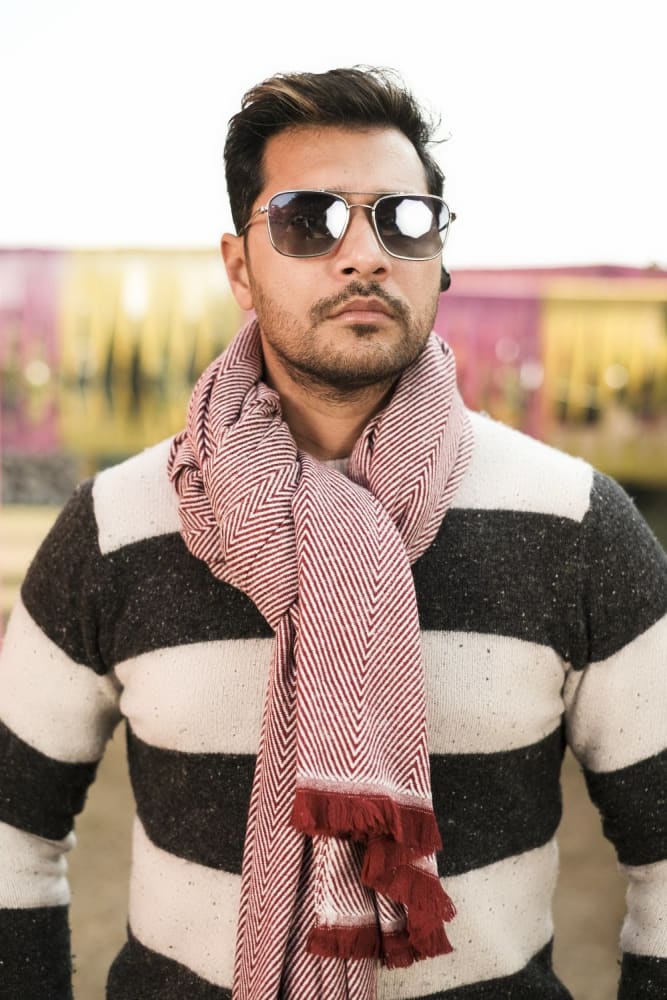 Maroon White Color Heavy Semi Pashmina Texture Gents Shawl