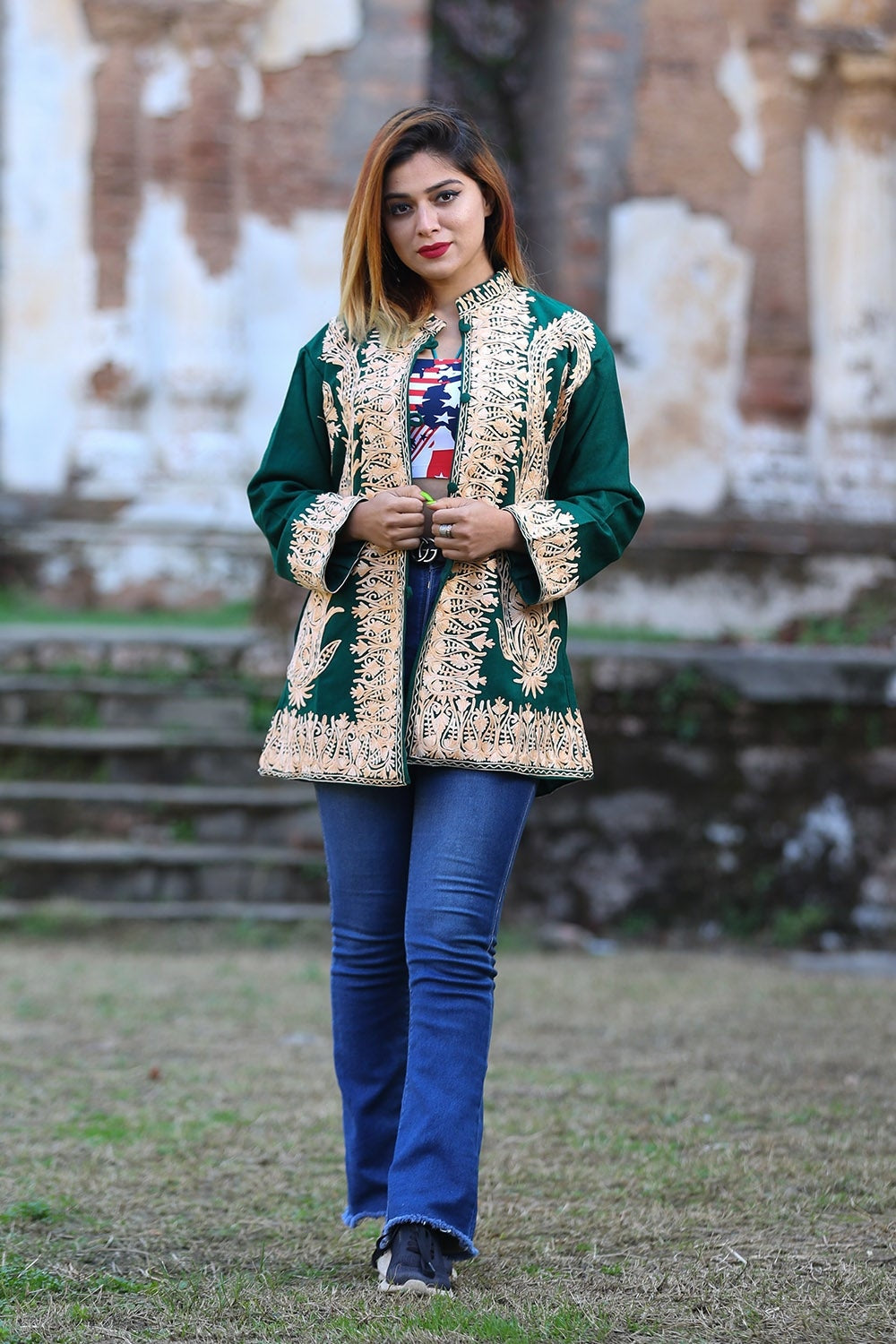 Marvellous Bottle Green Colour Kashmiri Aari Work