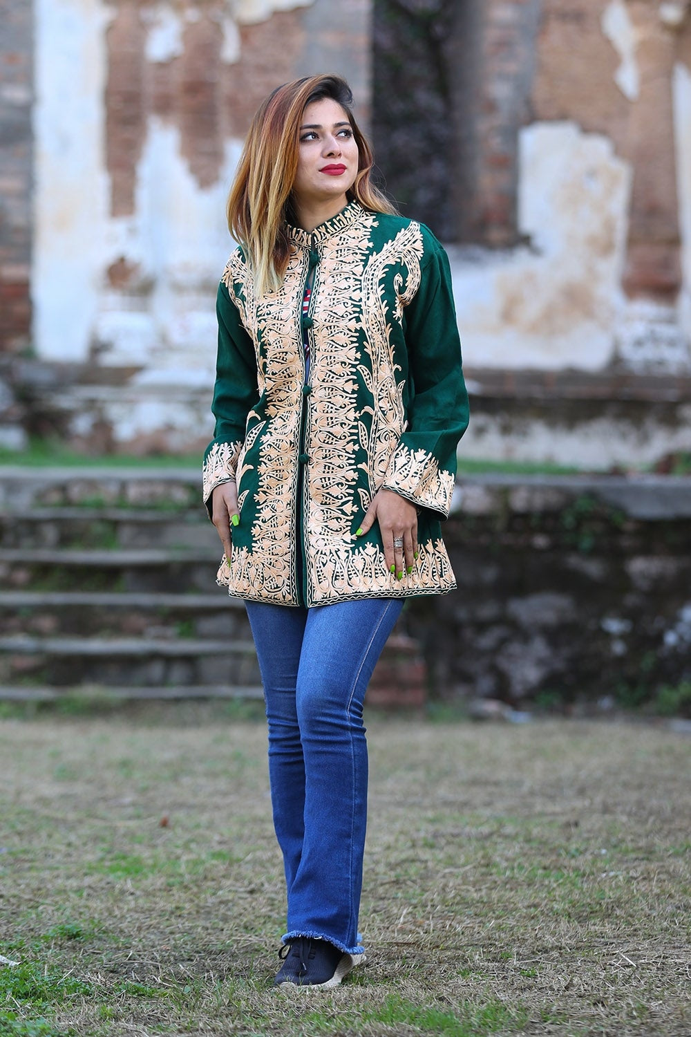 Marvellous Bottle Green Colour Kashmiri Aari Work