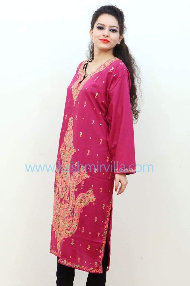 Mauve Colour Cotton Kurti With Beautifull Kashmiri