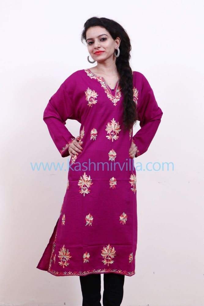 Mauve Colour Cotton Kurti With Kashmiri Motifs Latest