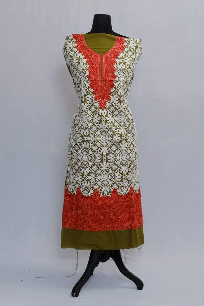 Mehandi Color Designer Aari Work With Running Jaal Pattern