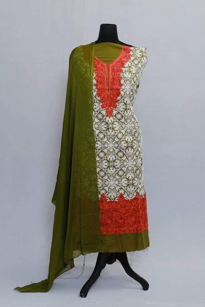 Mehandi Color Designer Aari Work With Running Jaal Pattern