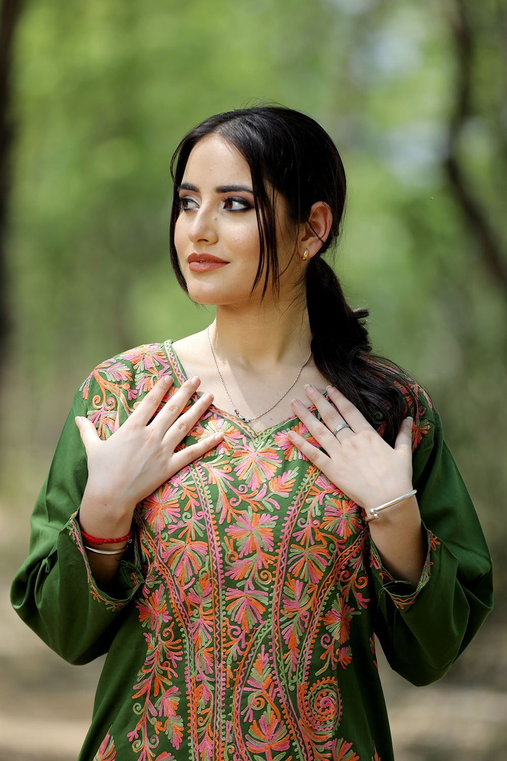 Mehandi Green Colour Cotton Kurti With Multicolour