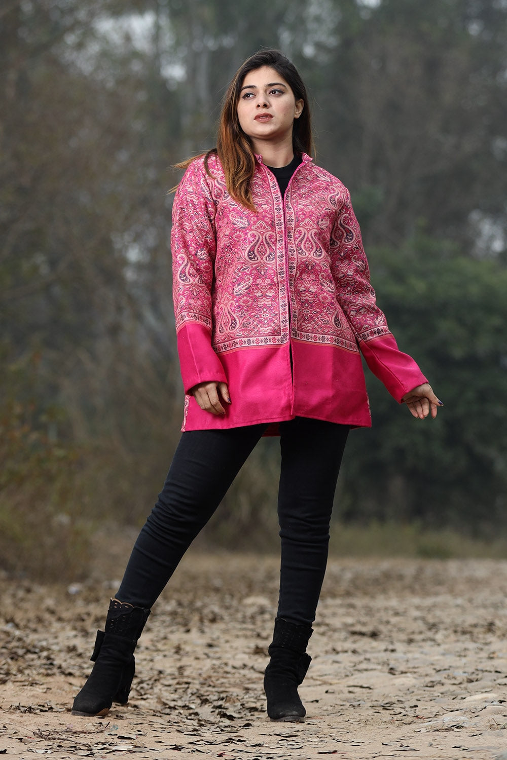 Mesmerising Pink Colour Jamawar Woven Jacket With Beautiful