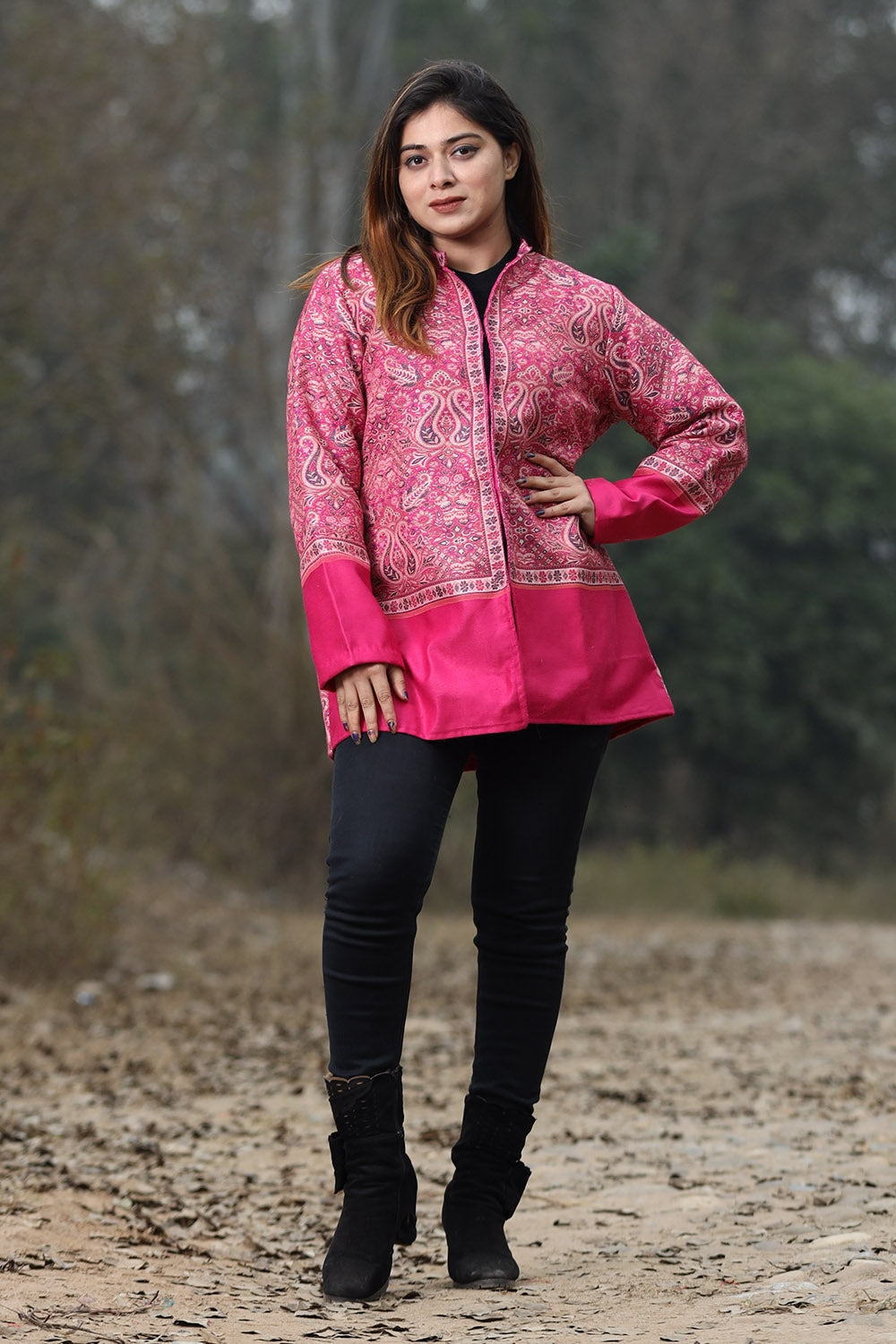 Mesmerising Pink Colour Jamawar Woven Jacket With Beautiful