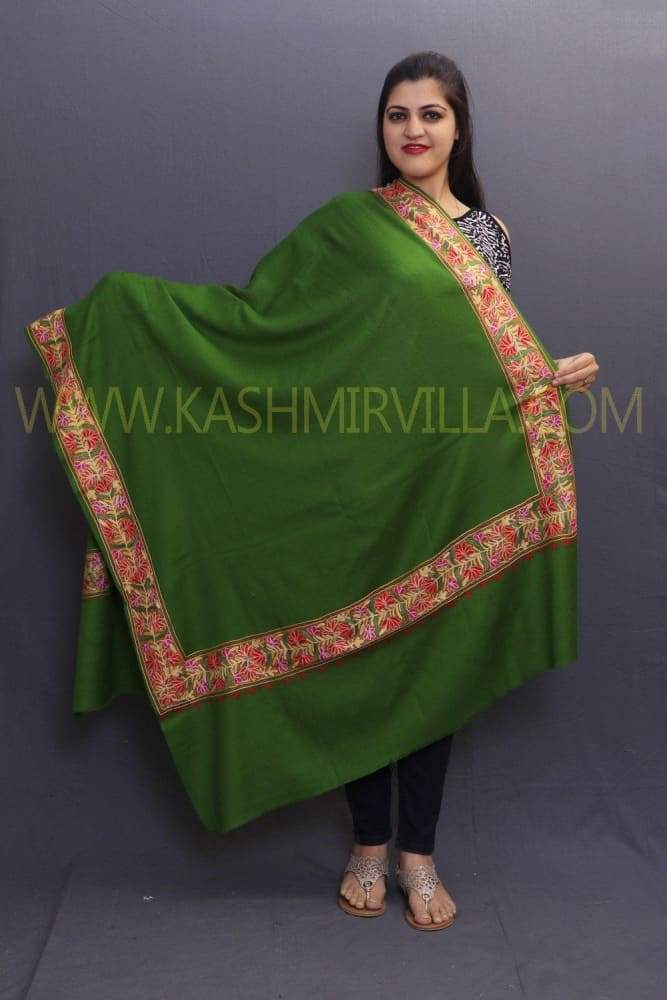 Moongia Colour Sozni Work Kashmiri Handwoven Shawl On Semi