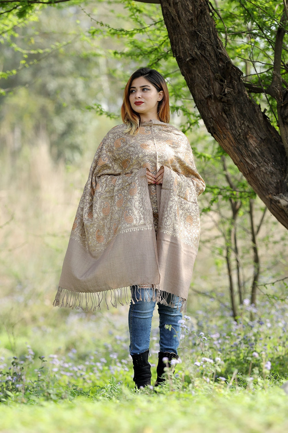 Mouse Beige Colour Stole With Graceful Dense Jaal Pattern