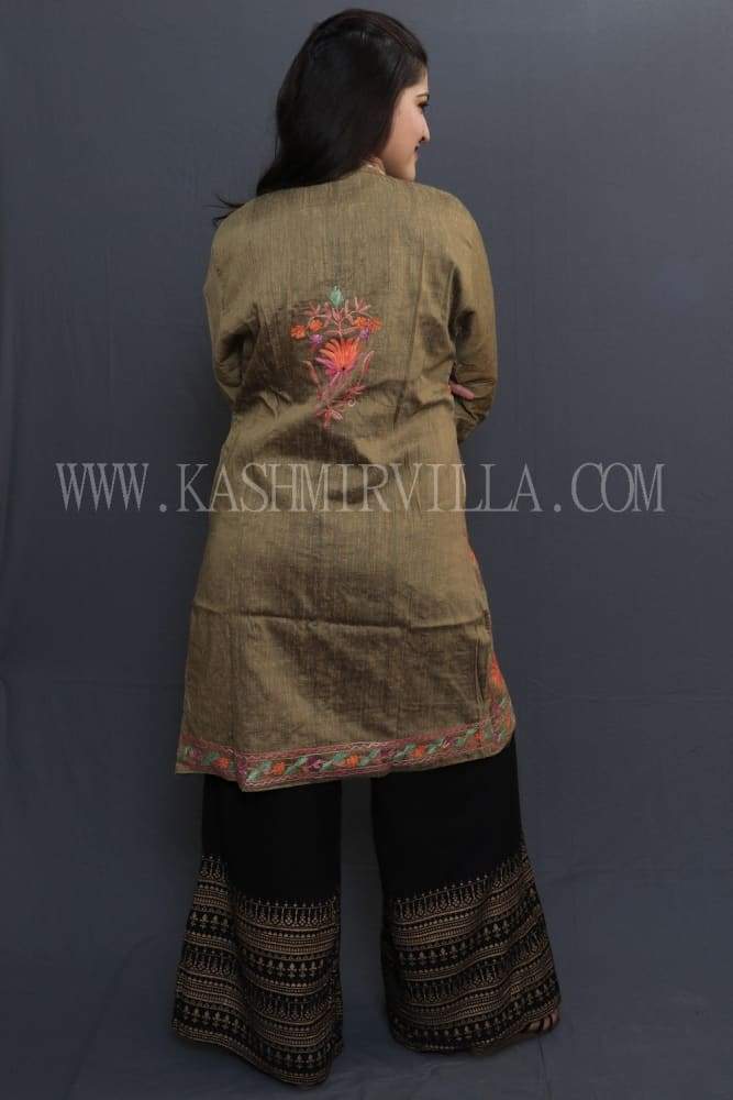 Mud Colour Embroidered Jacket With Beautiful Aari
