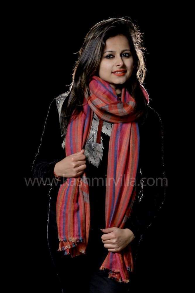 Multicolour Stripes On SemiPashmina Reversible Shawl