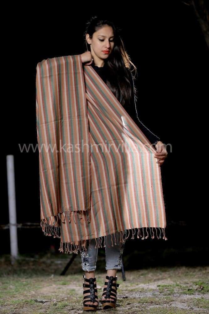 Multicolour Stripes On SemiPashmina Shawl Gives Bold Wrap.