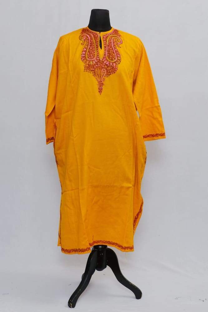 Mustarad Colour Phiran With Kashmiri Sozni Work Looks