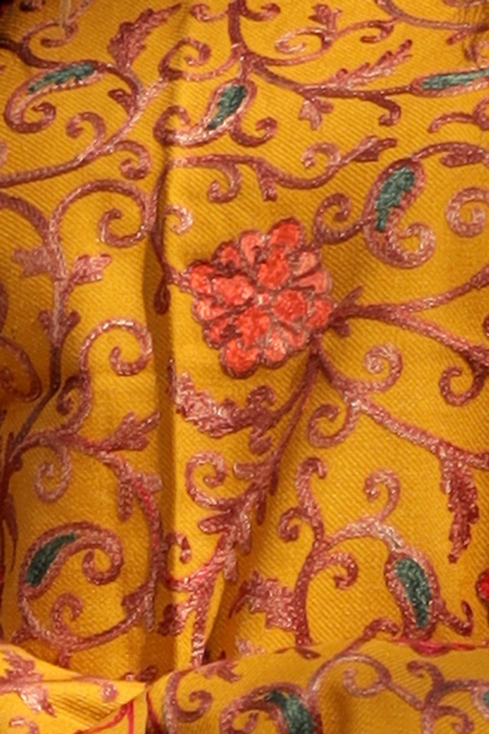 Mustard Color Aari Work Embroidered Shawl Enriched