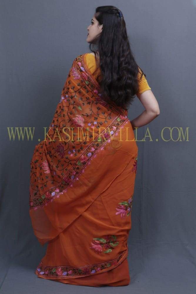 Mustard Colour Kashida Work Saree With Wonderful Designing