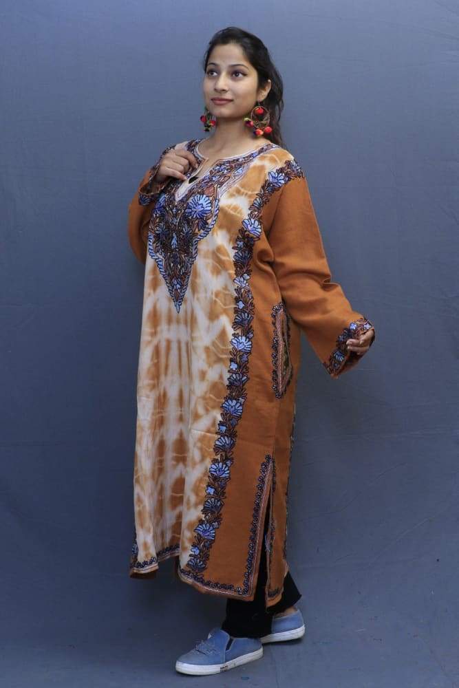 Mustard Colour Phiran With Kashmiri Aari Embroidery Looks