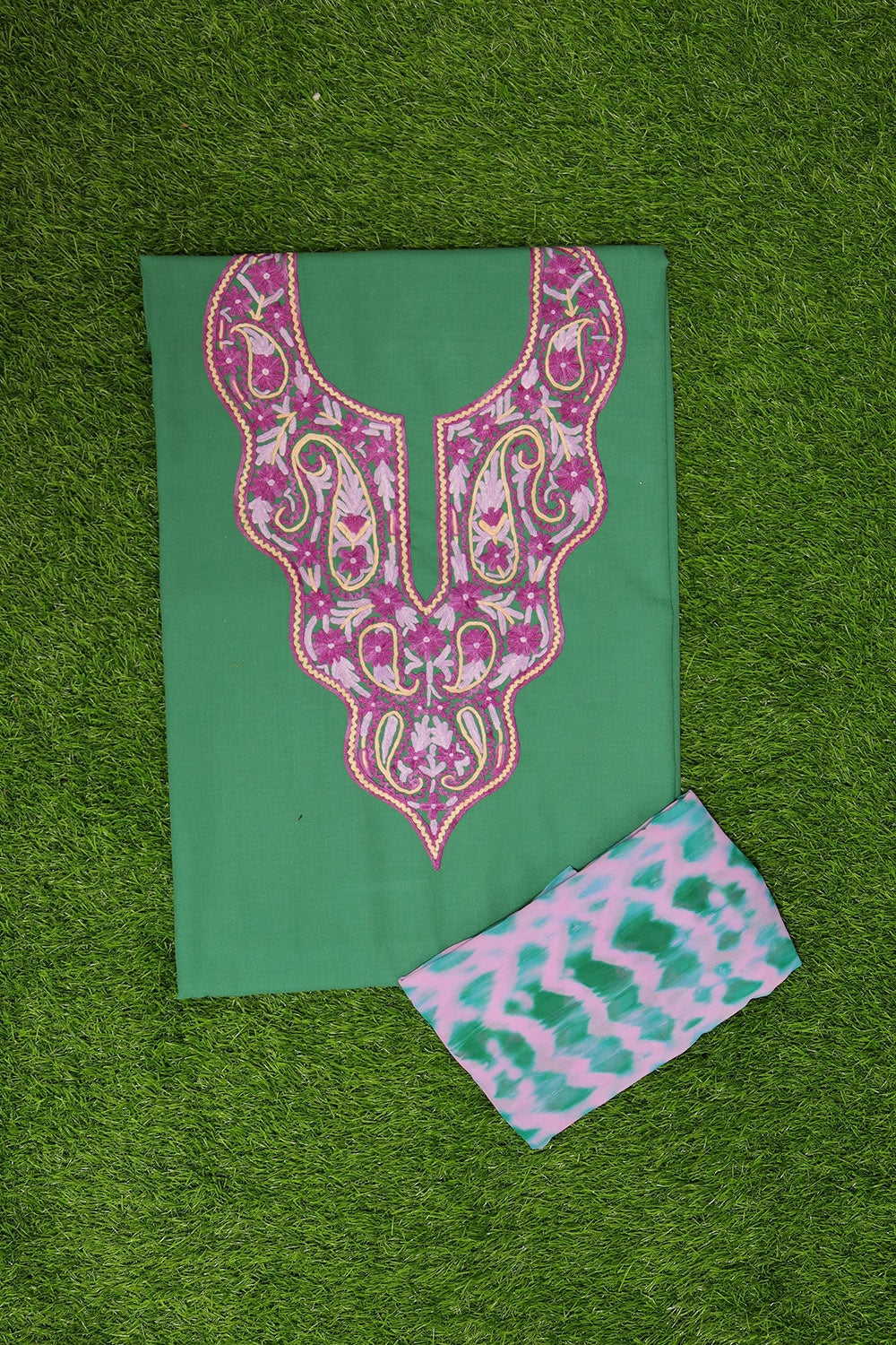 Natural Veggie Green Colour Cotton Suit With Beautiful