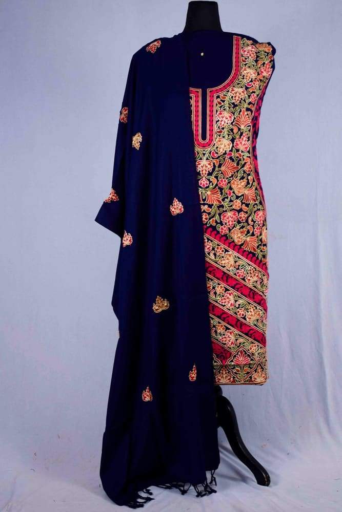 Navy Blue color Kashmiri Aari Work Embroidered Salwar