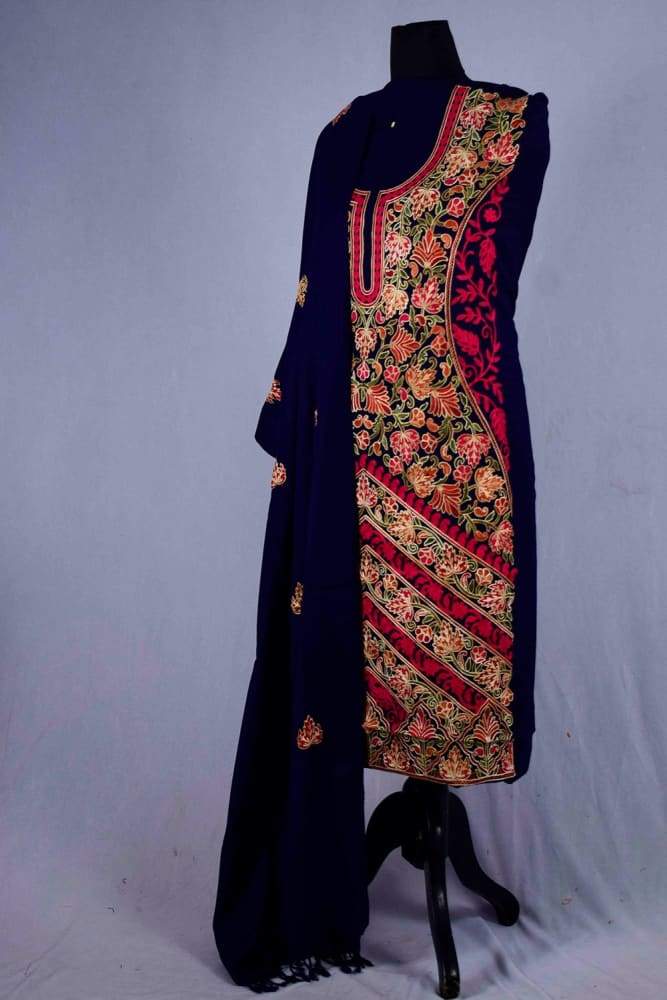 Navy Blue color Kashmiri Aari Work Embroidered Salwar