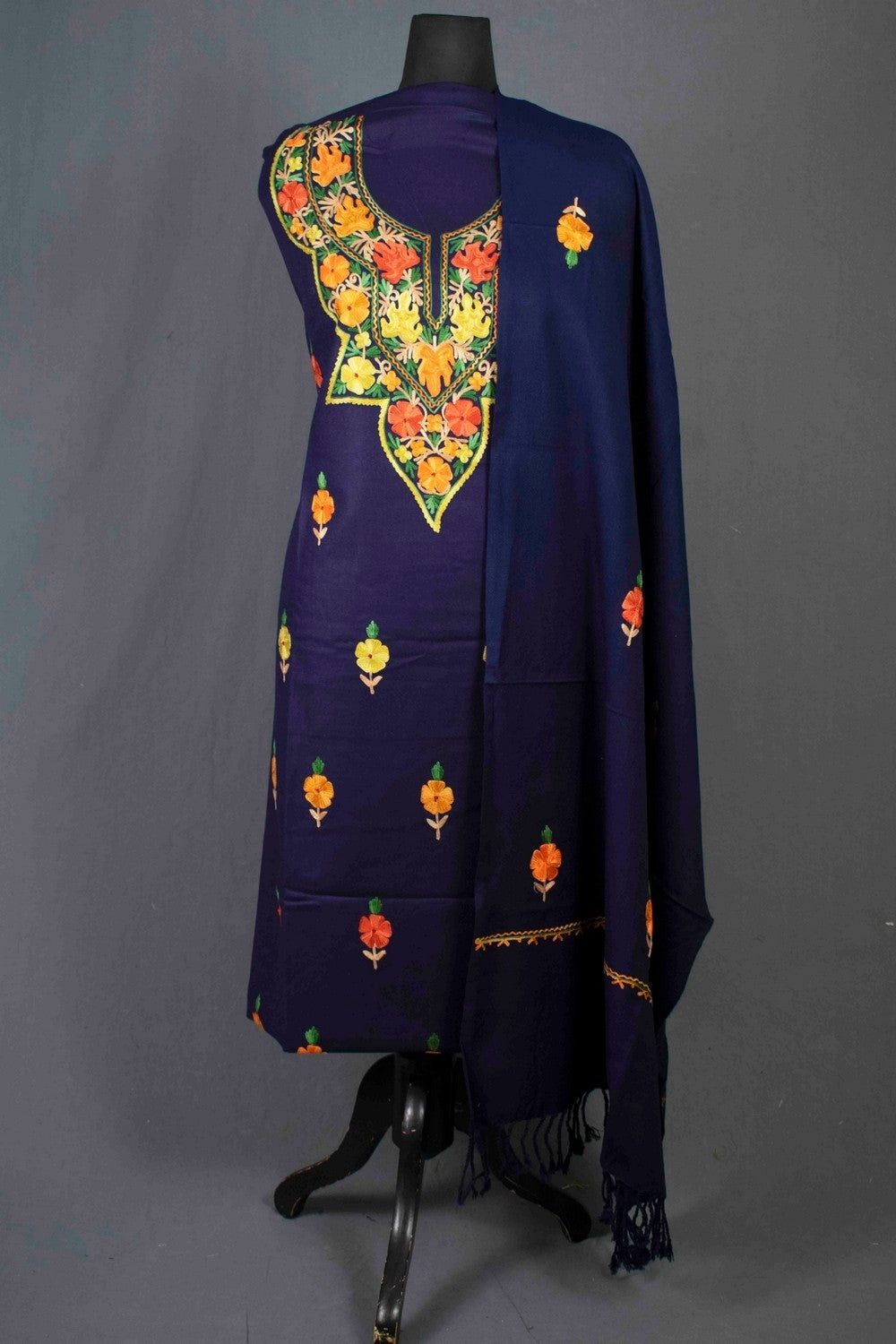 Navy Blue Color Kashmiri Aari Work Heavy Neck Embroidered