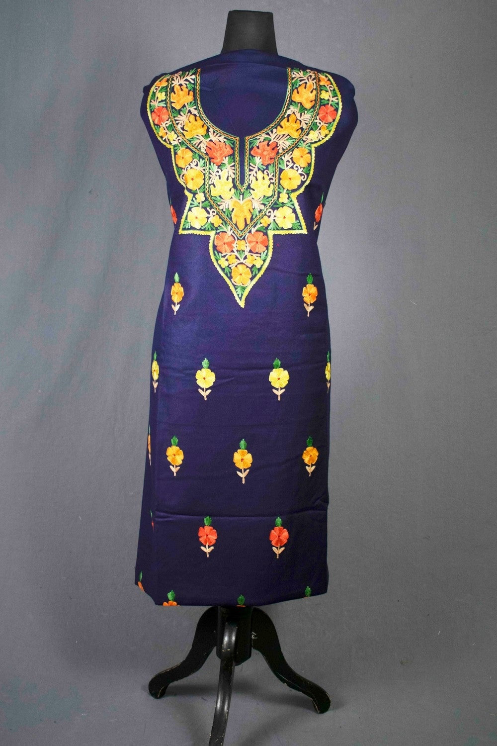 Navy Blue Color Kashmiri Aari Work Heavy Neck Embroidered