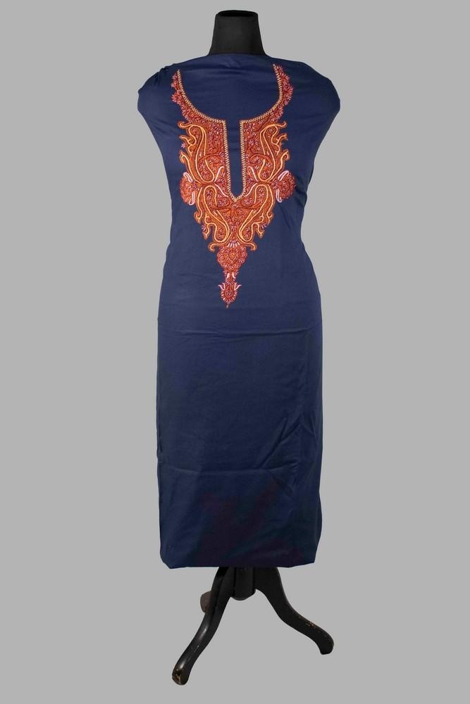 Navy Blue Color Rayon Cotton Sozni Work Unstitched Suit