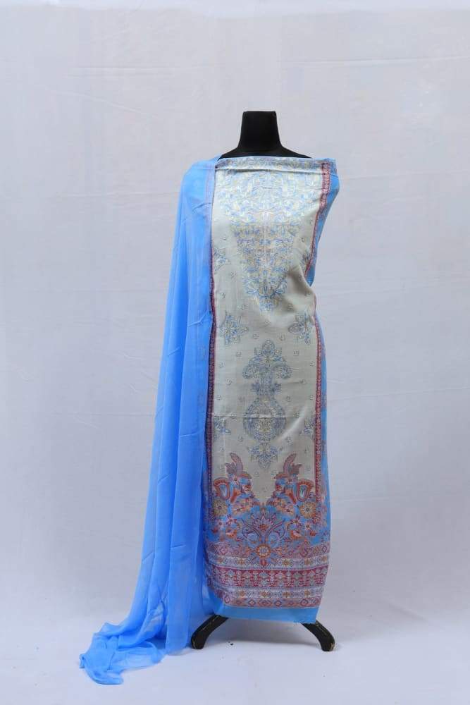 Navy Blue Colour Cotton Kani Suit With Self Woven