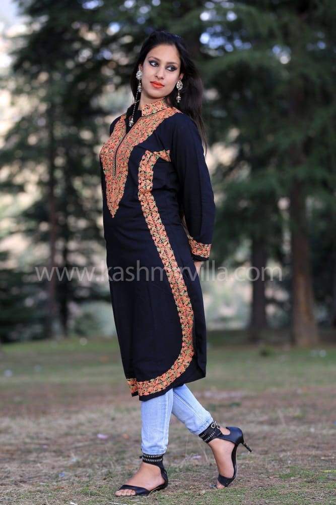 Navy Blue Colour Kashmiri Aari Work Embroidered Kurti
