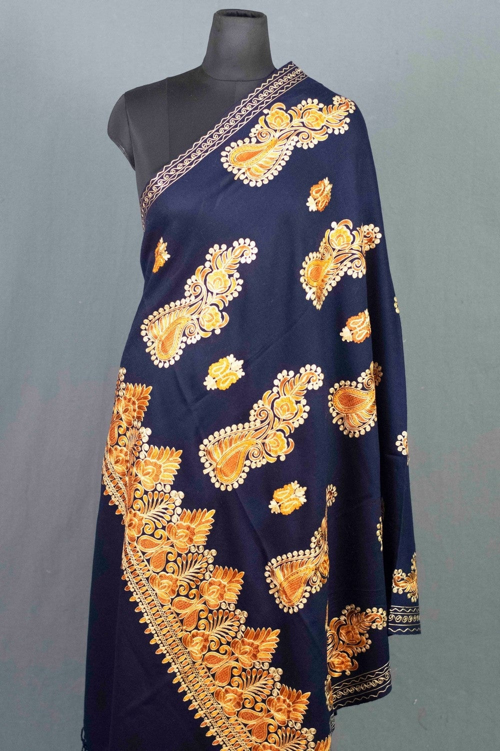 Navy Blue Colour Kashmiri shawl Four Sided Border Adds