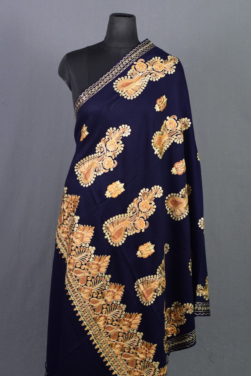 Navy Blue Colour Kashmiri shawl Four Sided Border Adds