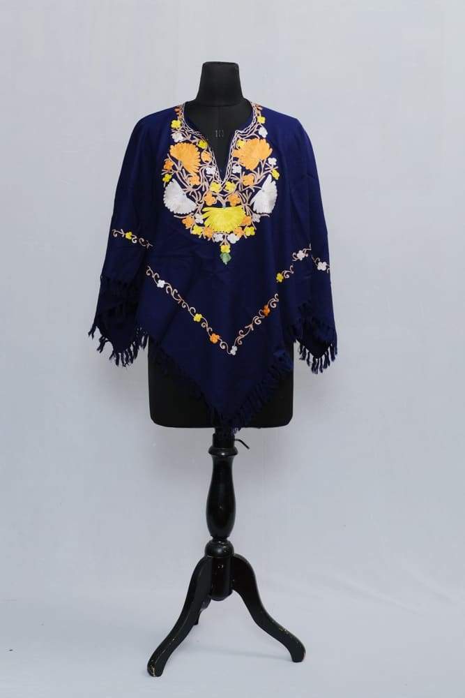 Navy Blue Colour Ponchu With Elegant Kashmiri Embroidery.