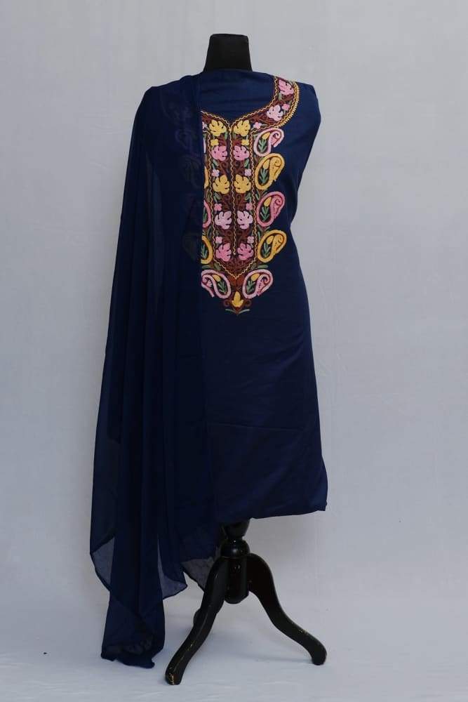 Navy Blue Colour Salwar Kameez Ambi Pattern With Matching