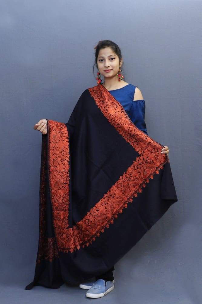 Navy Blue Colour Wrap With Rust Aari Embroidery Looks