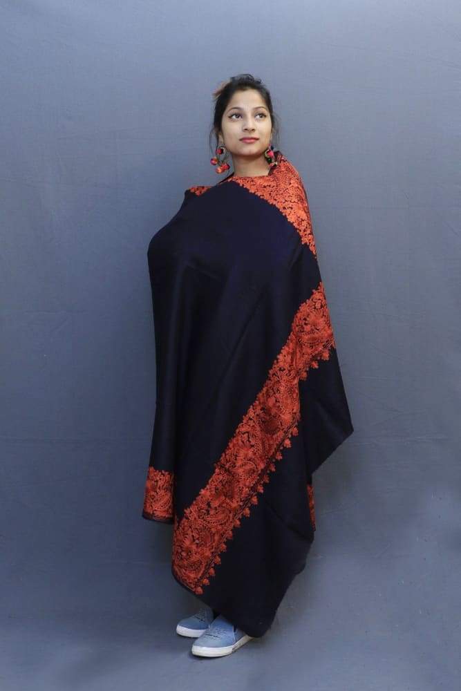 Navy Blue Colour Wrap With Rust Aari Embroidery Looks
