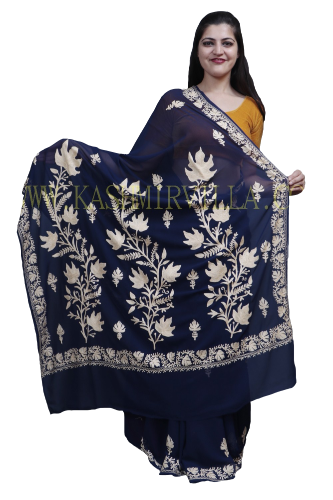 NavyBlue Colour Kashida Work Saree With Wonderful Designing