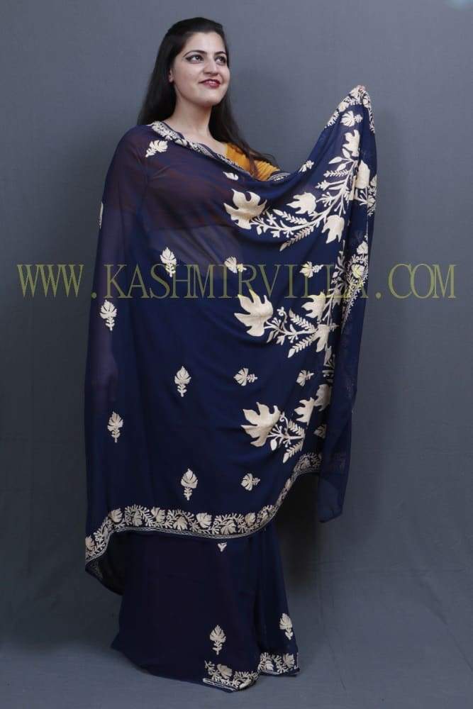 NavyBlue Colour Kashida Work Saree With Wonderful Designing