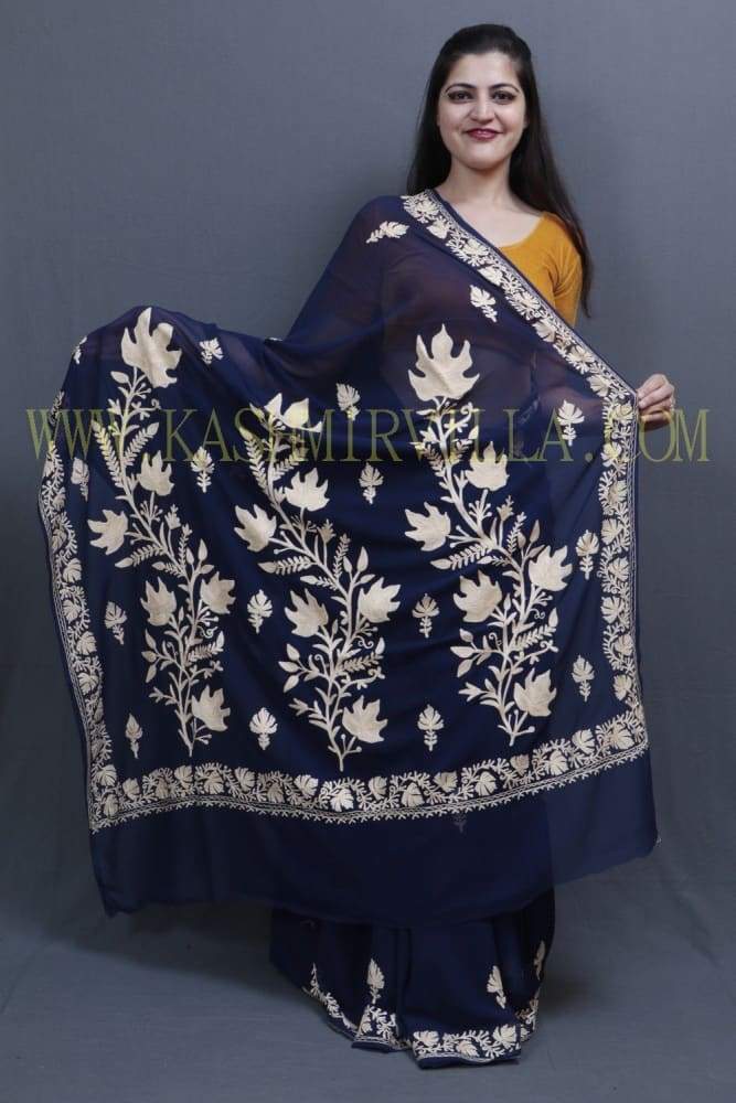 NavyBlue Colour Kashida Work Saree With Wonderful Designing