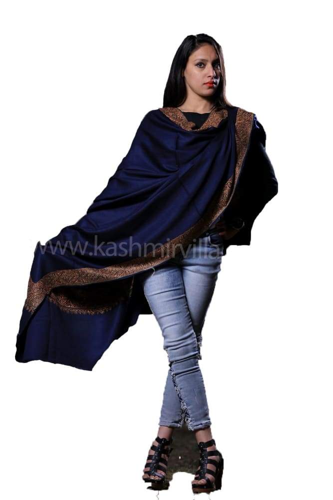 NavyBlue Colour SemiPashmina Sozni Shawl With Beautiful