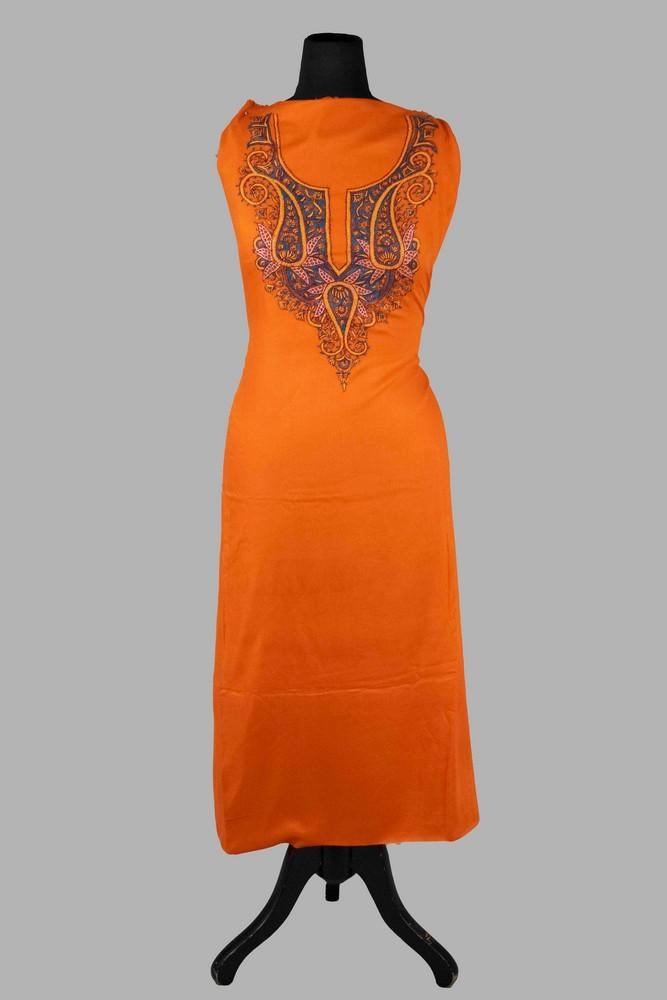 Neon Orange Color Rayon Cotton Sozni Work Unstitched Suit