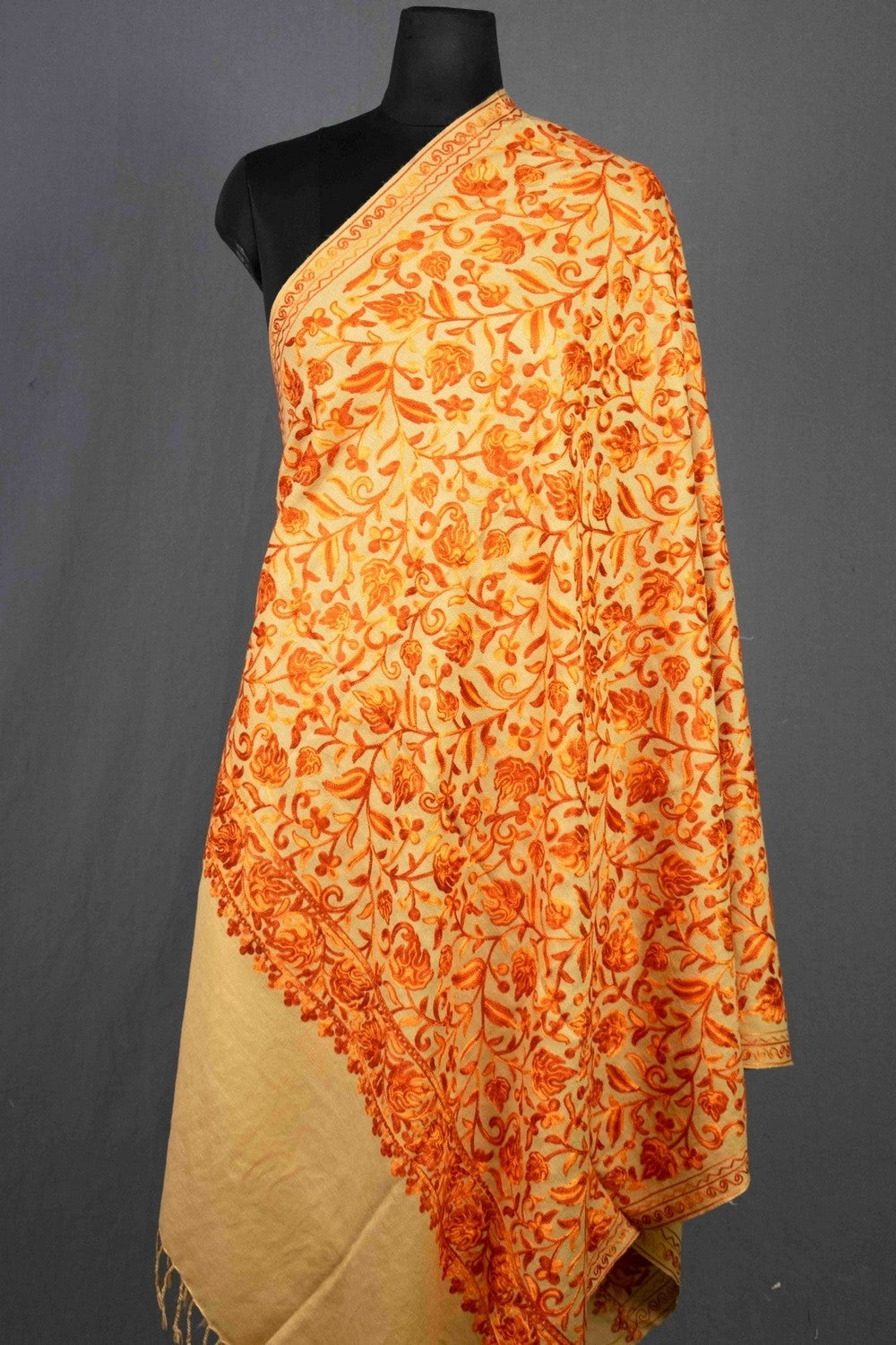Neutral Beige & Burnt Orange Colour Chinar Embroidered
