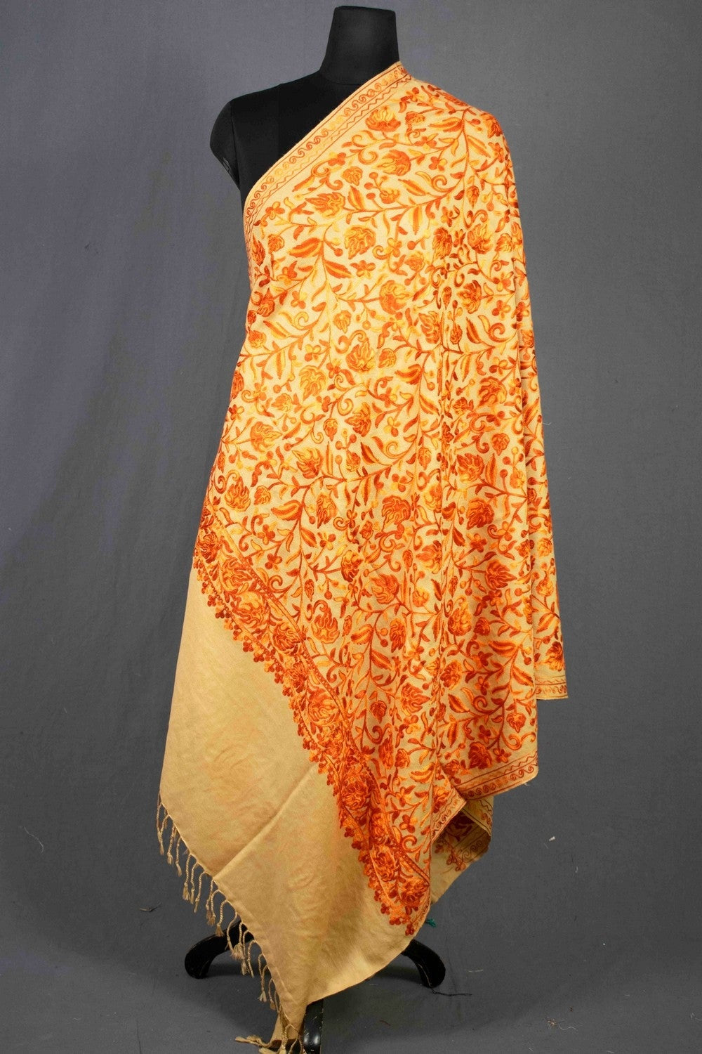 Neutral Beige & Burnt Orange Colour Chinar Embroidered