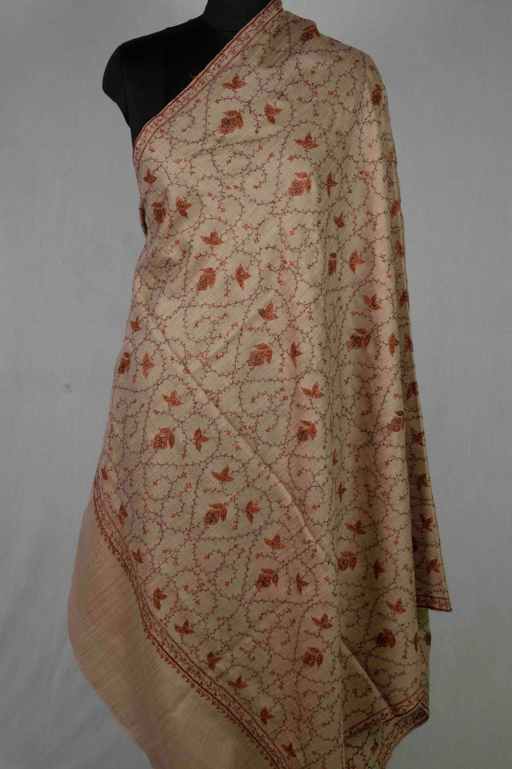 Neutral Beige Colour Kashmiri Sozni Shawl Emblished